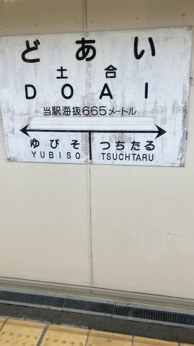 鉄道乗車記録の写真:駅名看板(13)        「土合駅の駅名標の一つ。」