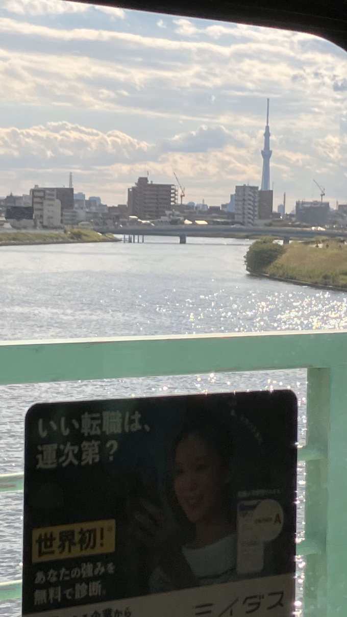 鉄道乗車記録の写真:車窓・風景(5)        「金町駅―亀有駅間で撮影した。
中川を渡っているとき、進行方向左側に東京スカイツリーが見えた。」