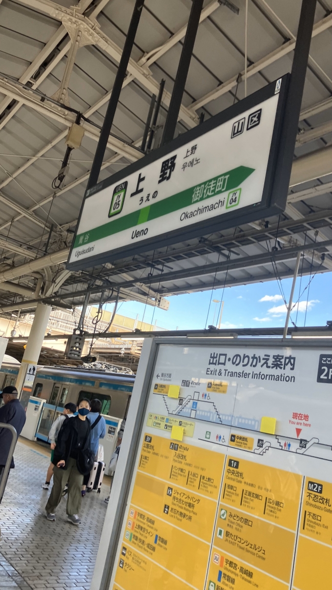 鉄道乗車記録の写真:駅名看板(3)        「上野駅の山手線外回り、京浜東北線南行のホームの駅名標」