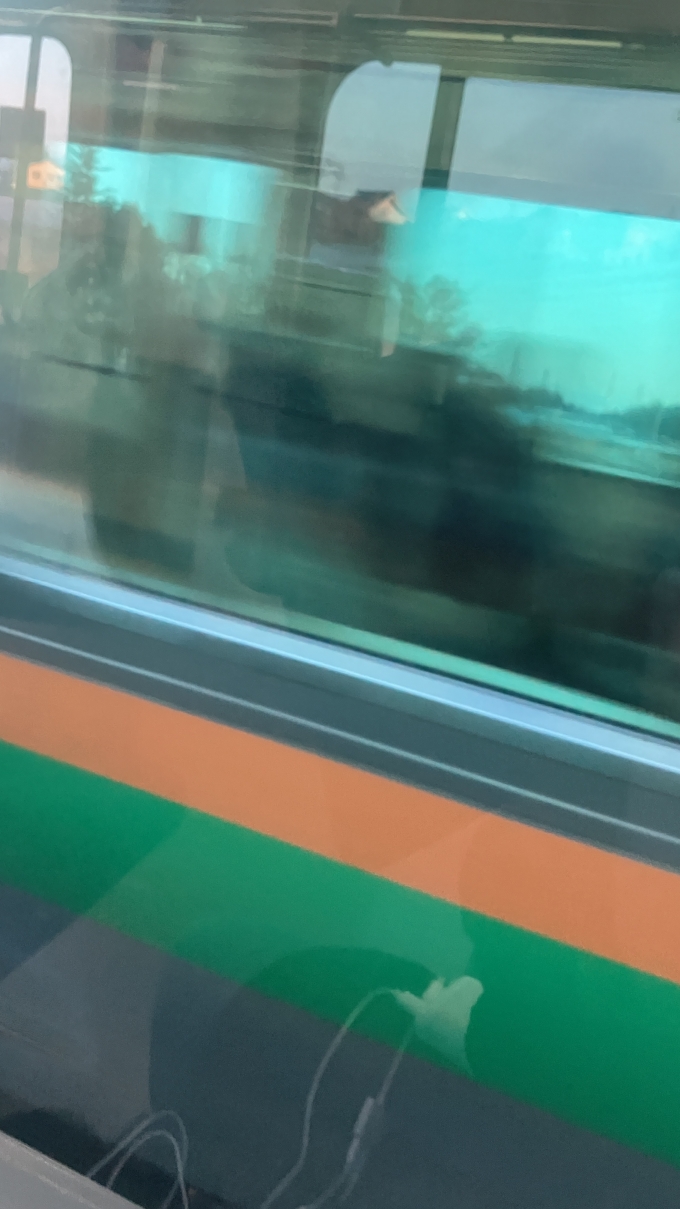 鉄道乗車記録の写真:列車・車両の様子(未乗車)(3)        「岡部駅からは進行方向右側のボックスシートに座っていた。
対向列車が来たので急いで撮影した。普通上野行き(832M)と思われる。」