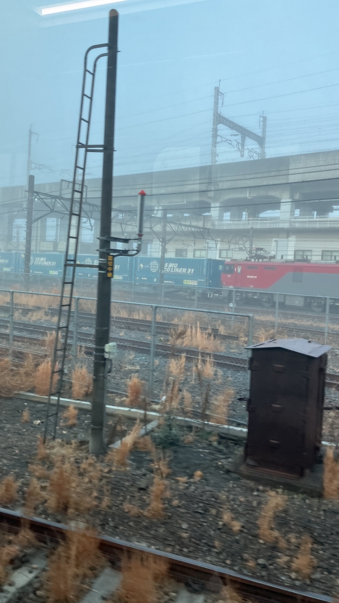 鉄道乗車記録の写真:車窓・風景(2)     「小山駅を発車した数十秒後に撮影した。
霧が一時的に和らぎ、奥の貨物列車や東北新幹線の高架なども見える状況になっていた。」