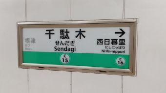 千駄木駅 写真:駅名看板