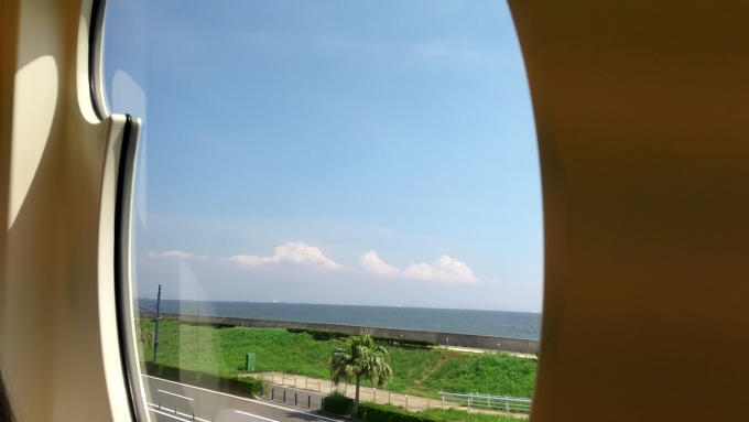 鉄道乗車記録の写真:車窓・風景(4)        「ベイサイド・ステーション駅を出てしばらくすると進行方向左側に東京ディズニーシーが見えると思うが、その付近で進行方向右側を見た様子。
舞浜海岸遊歩道や東京湾の様子がよく見えた。」