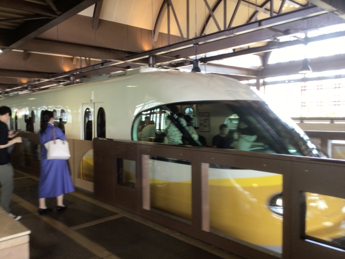 鉄道乗車記録の写真:乗車した列車(外観)(2)        「乗車した列車が東京ディズニーシー・ステーション駅に到着する様子。
入線は14:40ごろだったと思うが、そこから約3分間停車していた。」