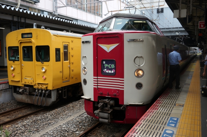 鉄道乗車記録の写真:乗車した列車(外観)(2)        「D-29とならぶ381系
L特急 やくも の幕」