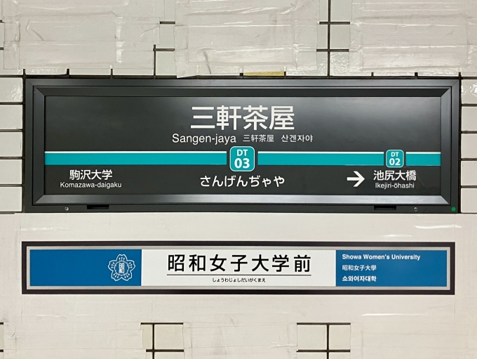 鉄道乗車記録の写真:駅名看板(3)        「三軒茶屋 の駅名標」