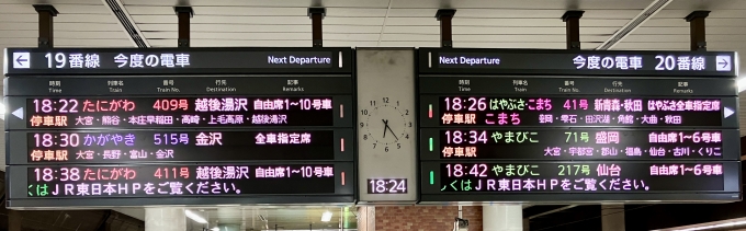 鉄道乗車記録の写真:駅舎・駅施設、様子(4)        「上野の発車標
かがやき515号の金沢行きは本日限り」