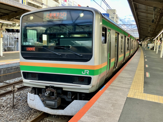鉄道乗車記録の写真:乗車した列車(外観)(1)        「S-20(クハE231-8048) の前面
1886E 上野東京ライン の幕」
