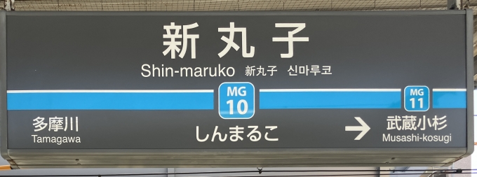 鉄道乗車記録の写真:駅名看板(3)        「新丸子 の駅名標」