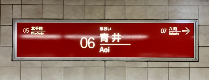 鉄道乗車記録の写真:駅名看板(4)        「青井 の駅名標」