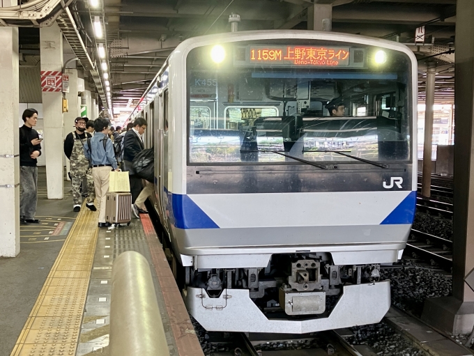 鉄道乗車記録の写真:乗車した列車(外観)(1)          「K455(クハE531-1005) の前面
1159M 上野東京ライン の幕」