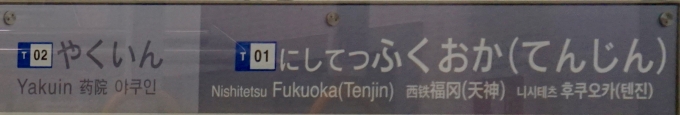 鉄道乗車記録の写真:駅名看板(4)        「西鉄福岡[天神] の駅名標」