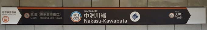 鉄道乗車記録の写真:駅名看板(3)        「中洲川端 の駅名標」