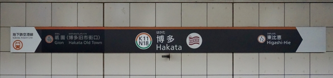 鉄道乗車記録の写真:駅名看板(3)        「博多 の駅名標」