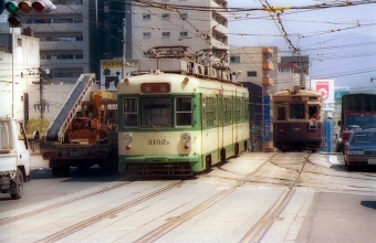 広島電鉄3100形電車 3102B 鉄道フォト・写真 by norikadさん 的場町停留場：1990年03月27日00時ごろ