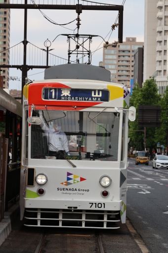 岡山電気軌道 岡電7100形 7101 鉄道フォト・写真 by norikadさん 岡山駅前停留場：2024年06月06日18時ごろ